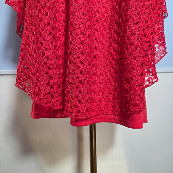 Jade Mood 3X Vibrant Red Tank Top Crocheted Overlay Poncho Shawl - Picture 3 of 10